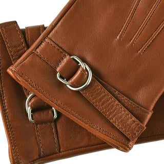 CA4987 (cognac) - Women's Italian Leather Lambskin Gloves with Strap - Glamourous Grace