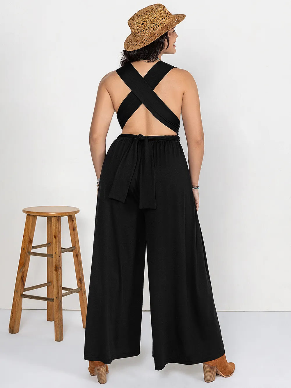 Plus Size V-Neck Wide Leg Jumpsuit - Glamourous Grace