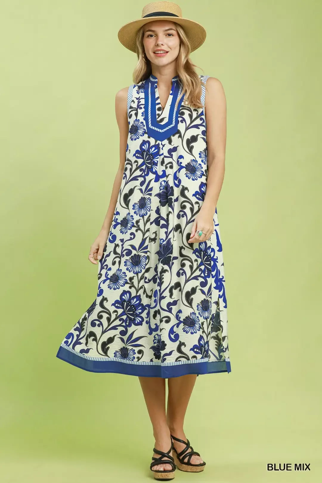 Umgee Floral Scroll Sleeveless Midi Dress - Glamourous Grace