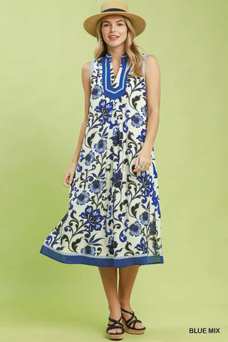 Umgee Floral Scroll Sleeveless Midi Dress - Glamourous Grace