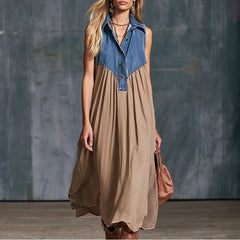 Women's Blue Denim Patchwork Dress
