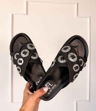 Calanthe Western Concho Sandal in Black - Glamourous Grace