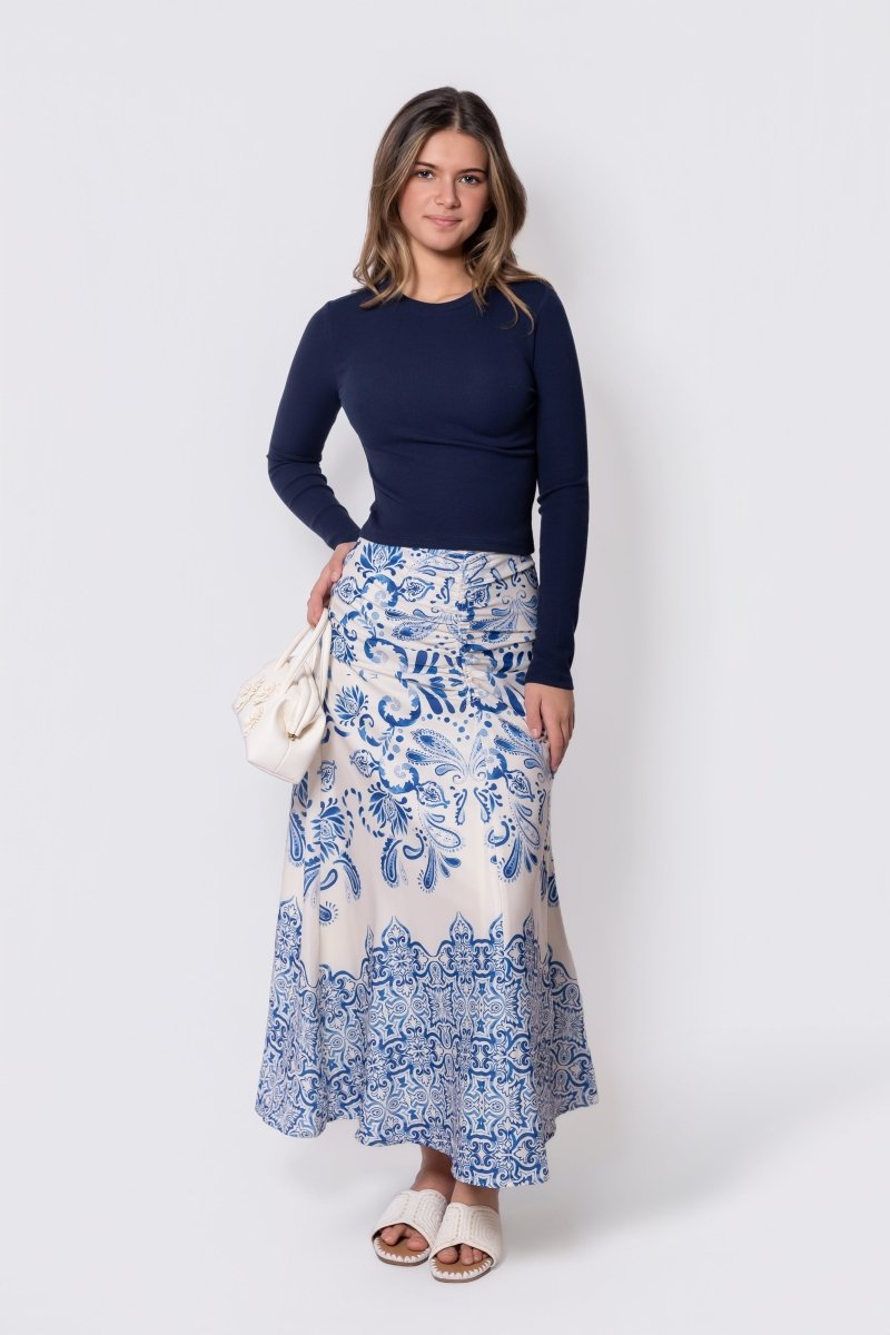 Calista Skirt (White/Blue) - Glamourous Grace