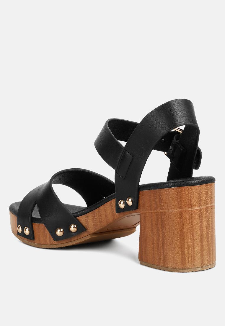 Campbell Faux Leather Textured Block Heel Sandals - Glamourous Grace