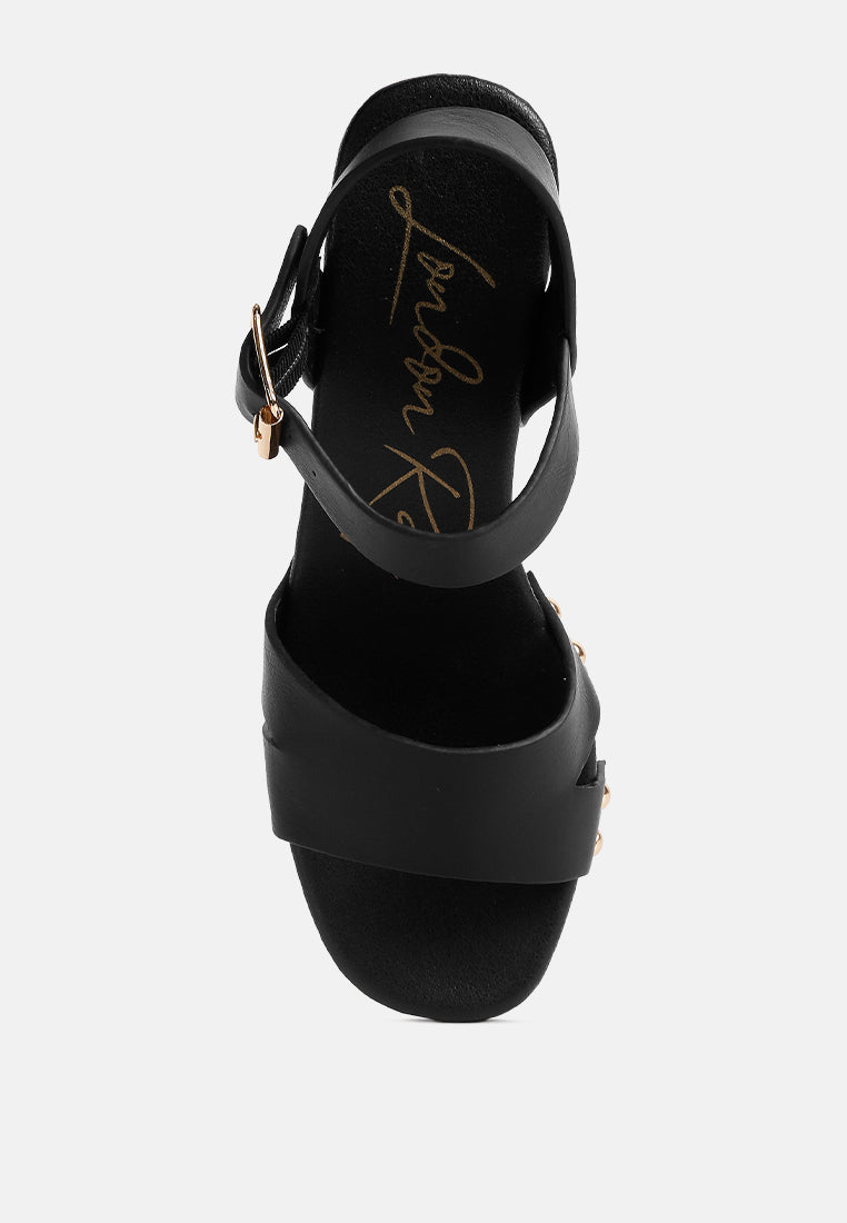 Campbell Faux Leather Textured Block Heel Sandals - Glamourous Grace