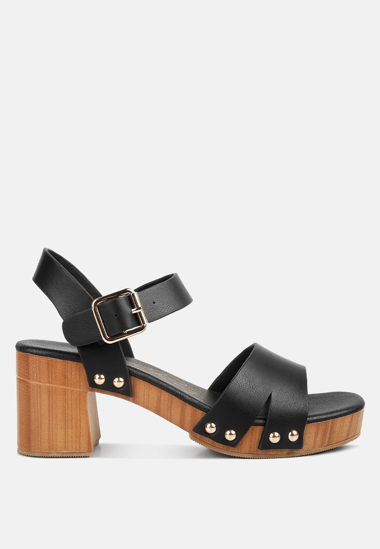 Campbell Faux Leather Textured Block Heel Sandals - Glamourous Grace