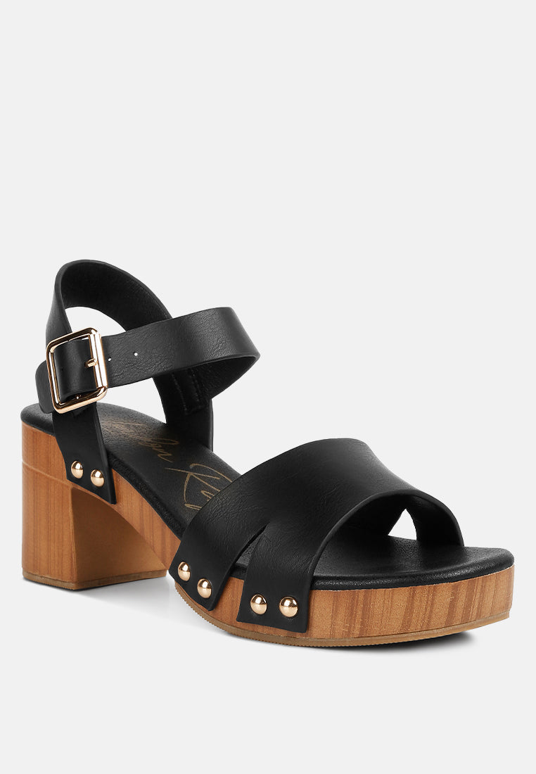 Campbell Faux Leather Textured Block Heel Sandals - Glamourous Grace