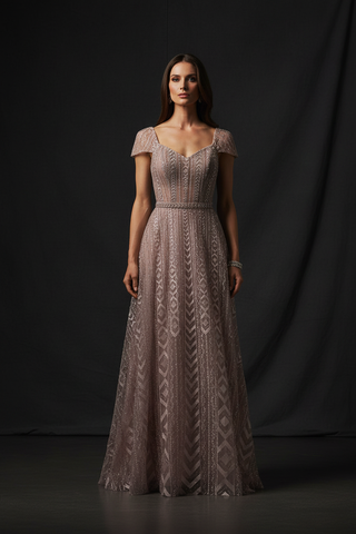 Cap Sleeve Beaded Lace Ballgown - Glamourous Grace