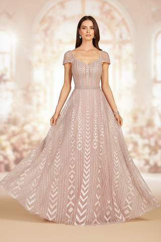 Cap Sleeve Beaded Lace Ballgown - Glamourous Grace