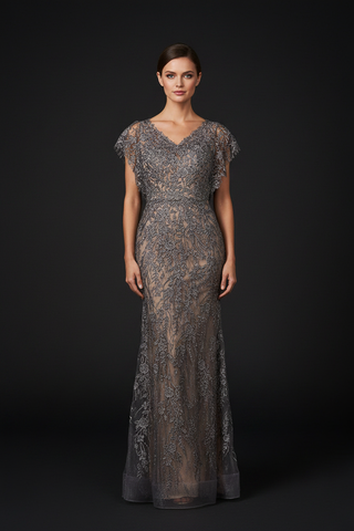 Cap Sleeve Mermaid V-neck Gown - Glamourous Grace