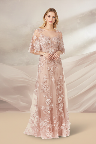 Cape Sleeve Lace Modest Gown - Glamourous Grace