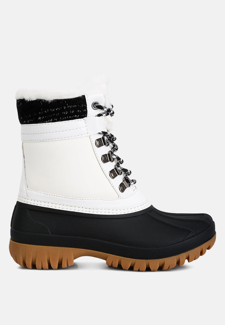 Capucine Fur Collar Contrasting Lug Sole Boots - Glamourous Grace