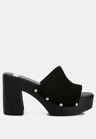 Cartera Soft Suede High Block Heel Clogs