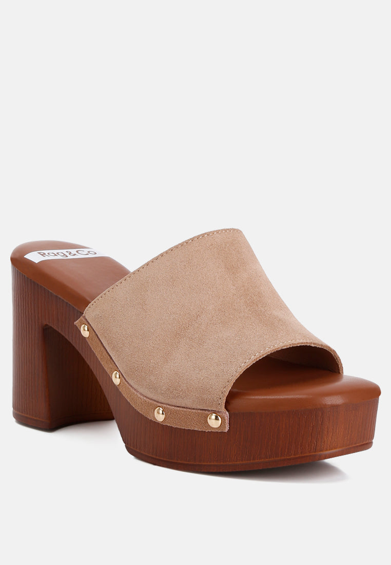 Cartera Soft Suede High Block Heel Clogs - Glamourous Grace