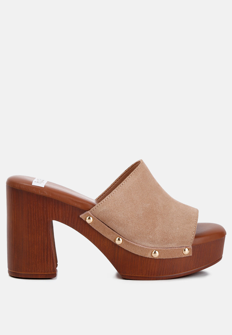 Cartera Soft Suede High Block Heel Clogs - Glamourous Grace
