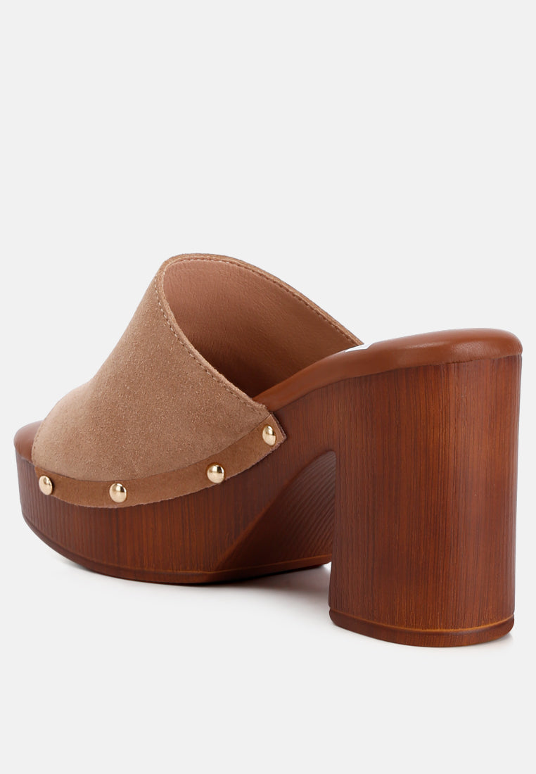 Cartera Soft Suede High Block Heel Clogs - Glamourous Grace