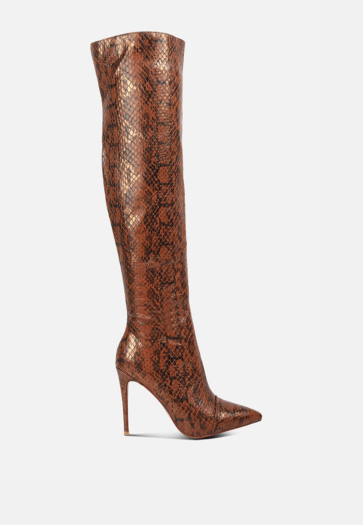 Catalina Snake Print Stiletto Knee Boots - Glamourous Grace