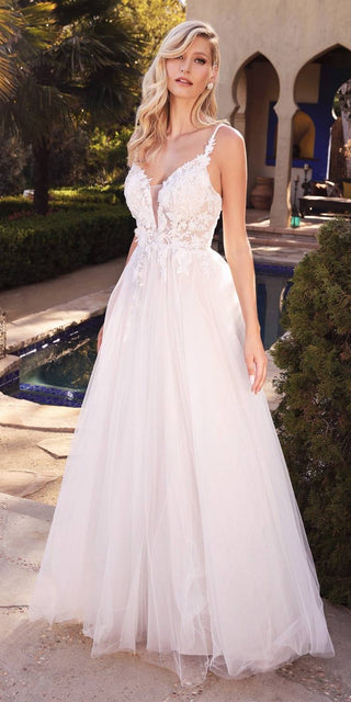 Cinderella Divine CB072W Layered A-Line Tulle Bridal Gown Embroidered Bodice