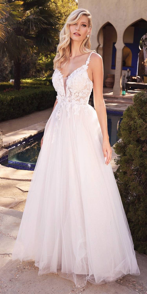 Cinderella Divine CB072W Layered A-Line Tulle Bridal Gown Embroidered Bodice - Glamourous Grace