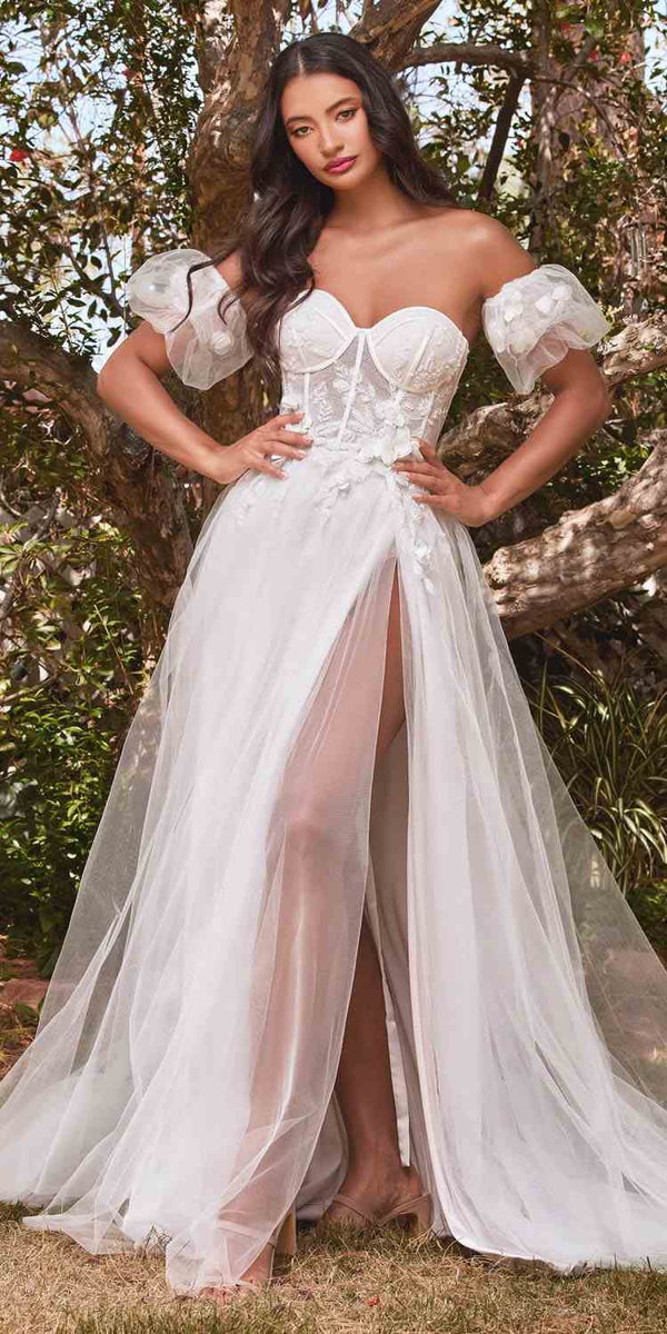 Cinderella Divine CB080W Long Strapless Tulle Floral Ball Gown - Glamourous Grace