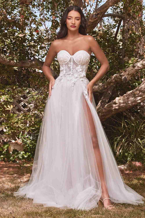 Cinderella Divine CB080W Long Strapless Tulle Floral Ball Gown - Glamourous Grace
