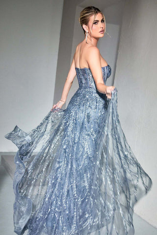 Cinderella Divine CB095 Strapless Lace Fitted Gown with Over Skirt - Glamourous Grace