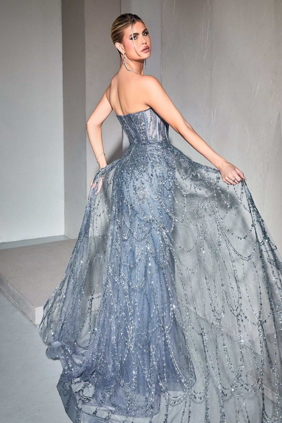 Cinderella Divine CB095 Strapless Lace Fitted Gown with Over Skirt - Glamourous Grace