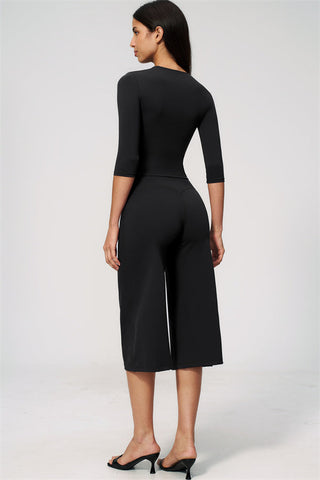 The Natalia Half-Sleeve Top Wide-Leg Crop 2-Piece Set