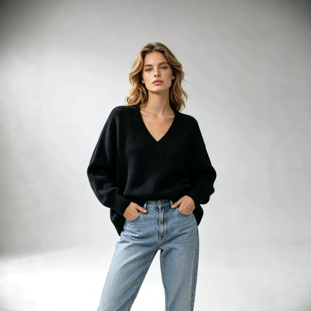 Women's Loose-fit V-neck Casual All-match Knit Sweater