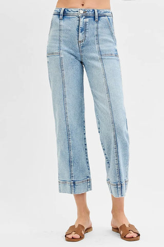 RISEN High Rise Crop Wide Front Seam Detailed Jeans