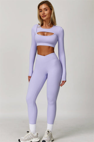 The Lavish Long Sleeve Cut-out Crop Top Leggings 2-Piece Set
