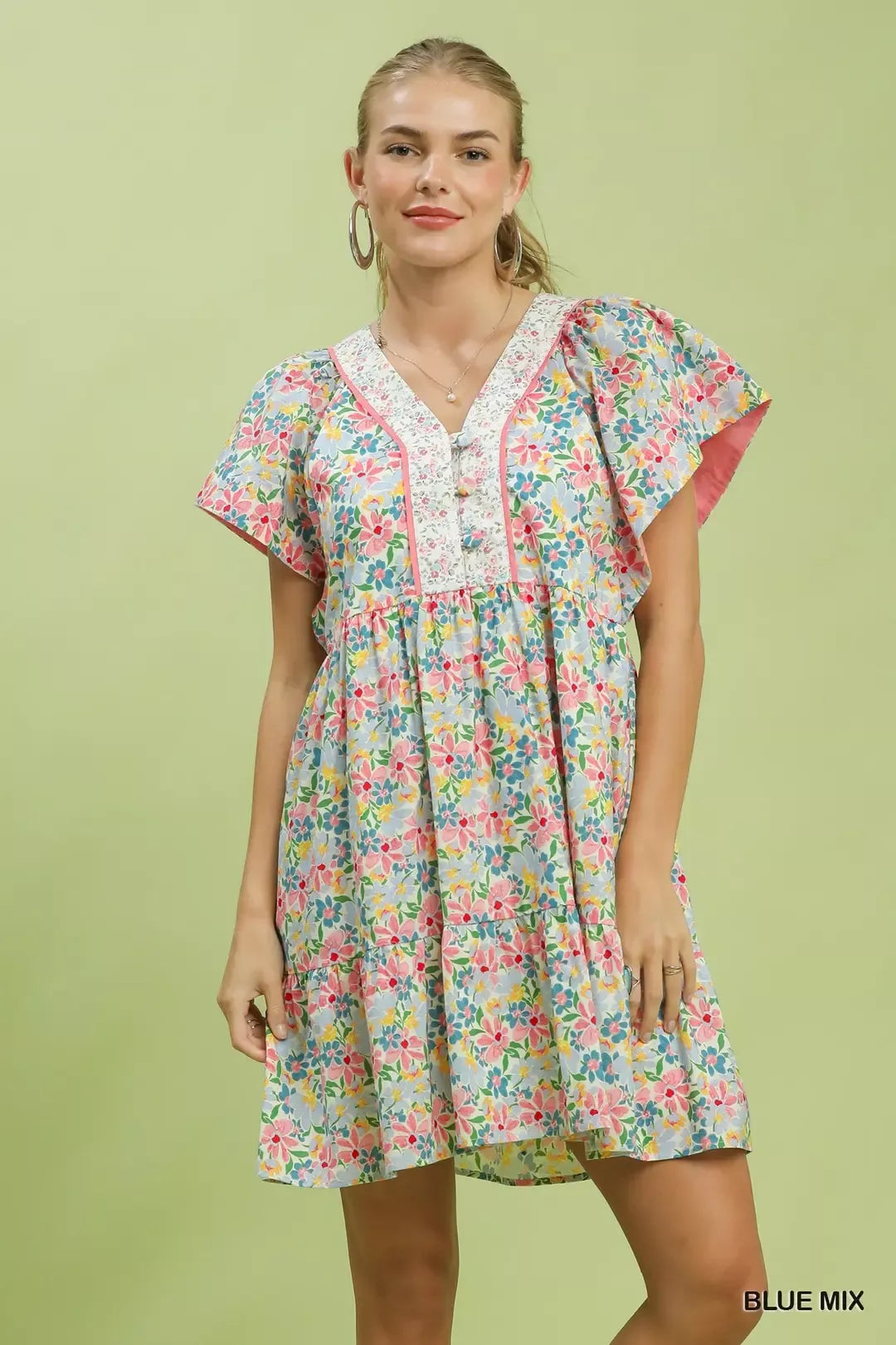 Umgee Mix Floral Tiered Mini Dress with Side Pockets - Glamourous Grace
