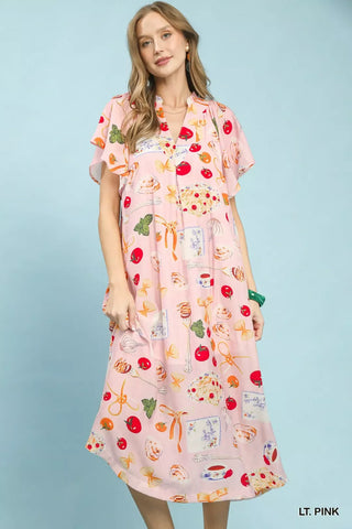 Umgee Abstract Print Flutter Sleeve Midi Dress - Glamourous Grace