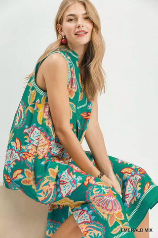 Umgee Paisley Floral Sleeveless Midi Dress - Glamourous Grace