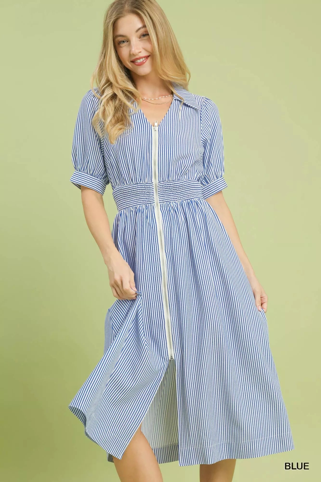 Umgee Striped Midi Dress with Front Zipper - Glamourous Grace