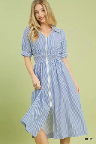Umgee Striped Midi Dress with Front Zipper - Glamourous Grace