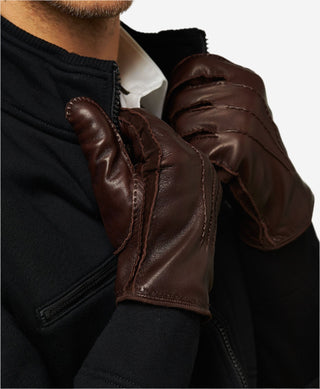 CC3104 (brown) - Men's Italian handsewn cashmere lined leather gloves - Glamourous Grace