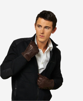 CC3104 (brown) - Men's Italian handsewn cashmere lined leather gloves - Glamourous Grace