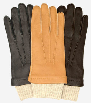 CC3115 (dark brown) - Men's Italian deerskin leather gloves with cashmere lining - Glamourous Grace