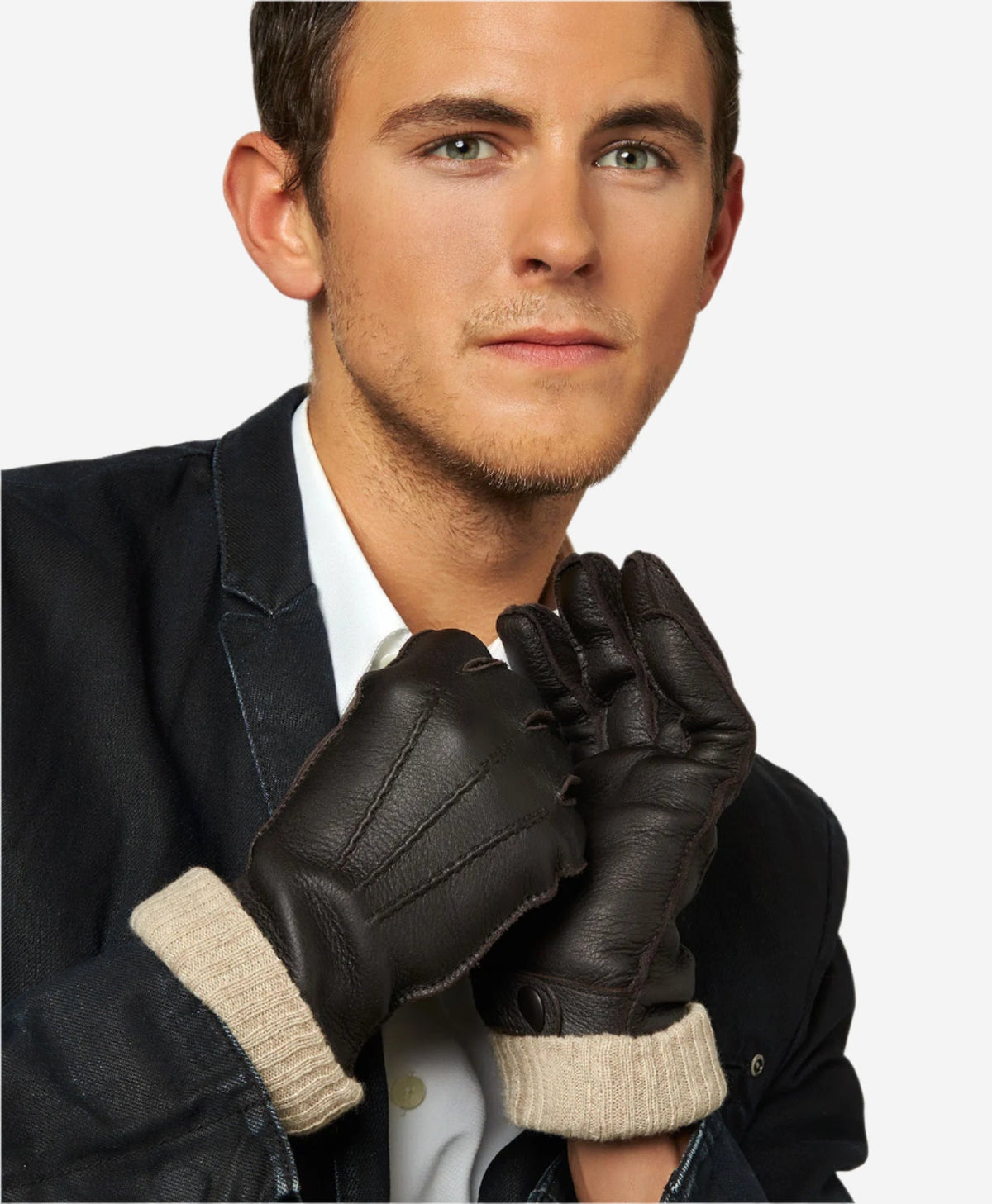 CC3115 (dark brown) - Men's Italian deerskin leather gloves with cashmere lining - Glamourous Grace