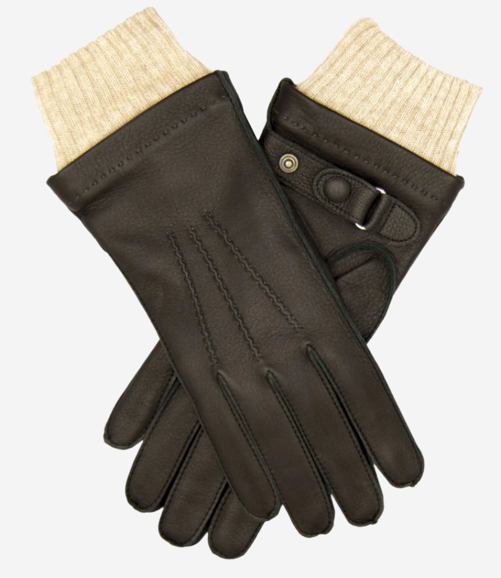 CC3115 (dark brown) - Men's Italian deerskin leather gloves with cashmere lining - Glamourous Grace
