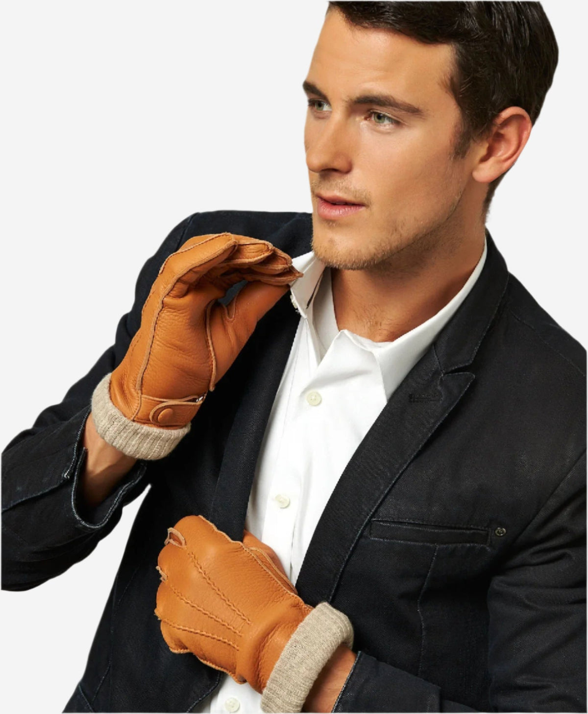 CC3115 (saddle) - Men's Italian deerskin leather gloves with cashmere lining - Glamourous Grace