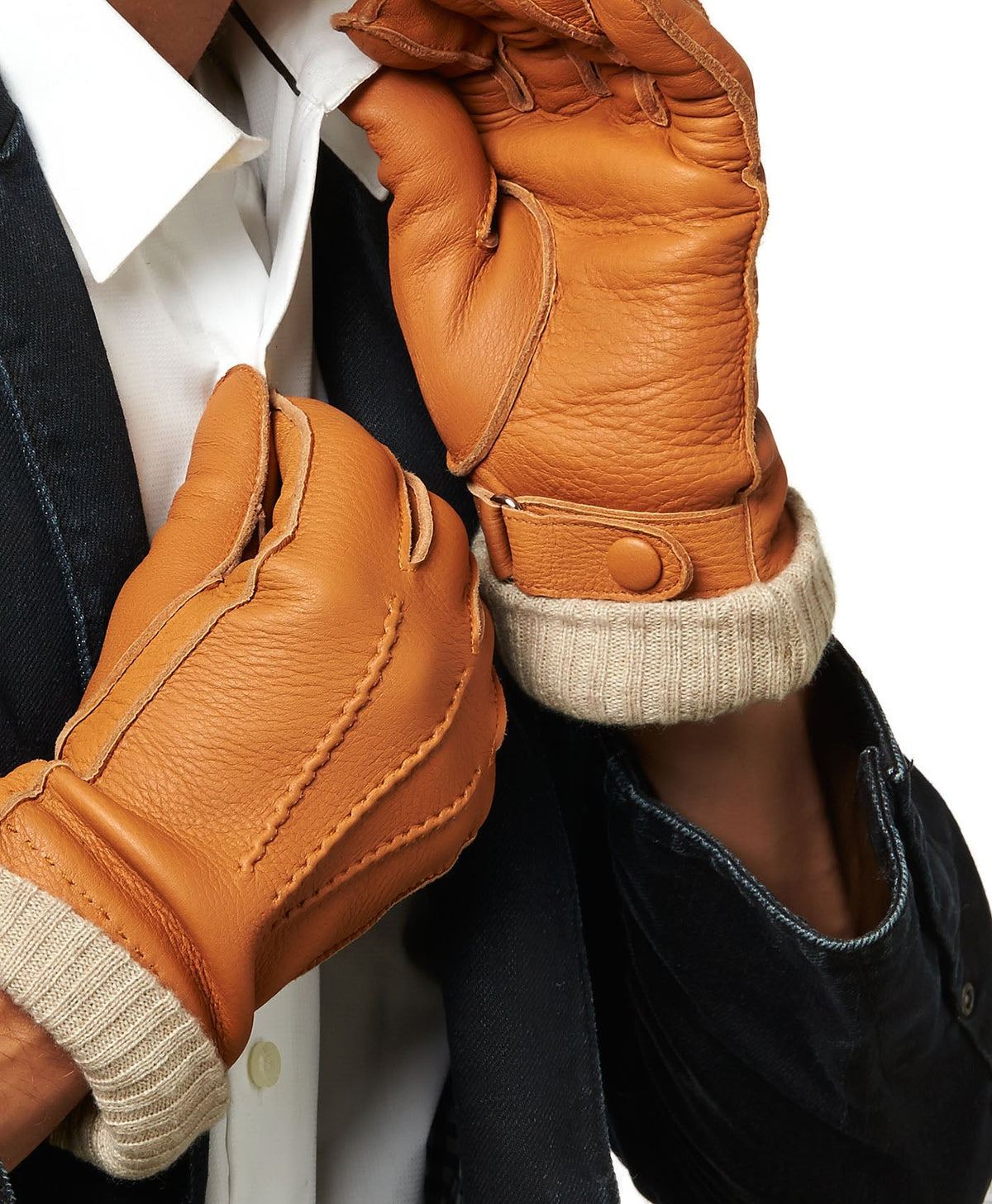 CC3115 (saddle) - Men's Italian deerskin leather gloves with cashmere lining - Glamourous Grace