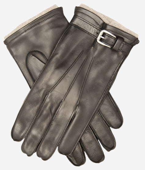 CC3239 (black) - Men's Italian cashmere lined lambskin gloves with belt - Glamourous Grace