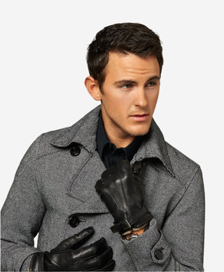 CC3239 (black) - Men's Italian cashmere lined lambskin gloves with belt - Glamourous Grace