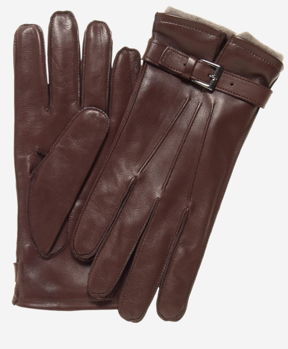 CC3239 (brown) - Men's Italian cashmere lined lambskin gloves with belt - Glamourous Grace