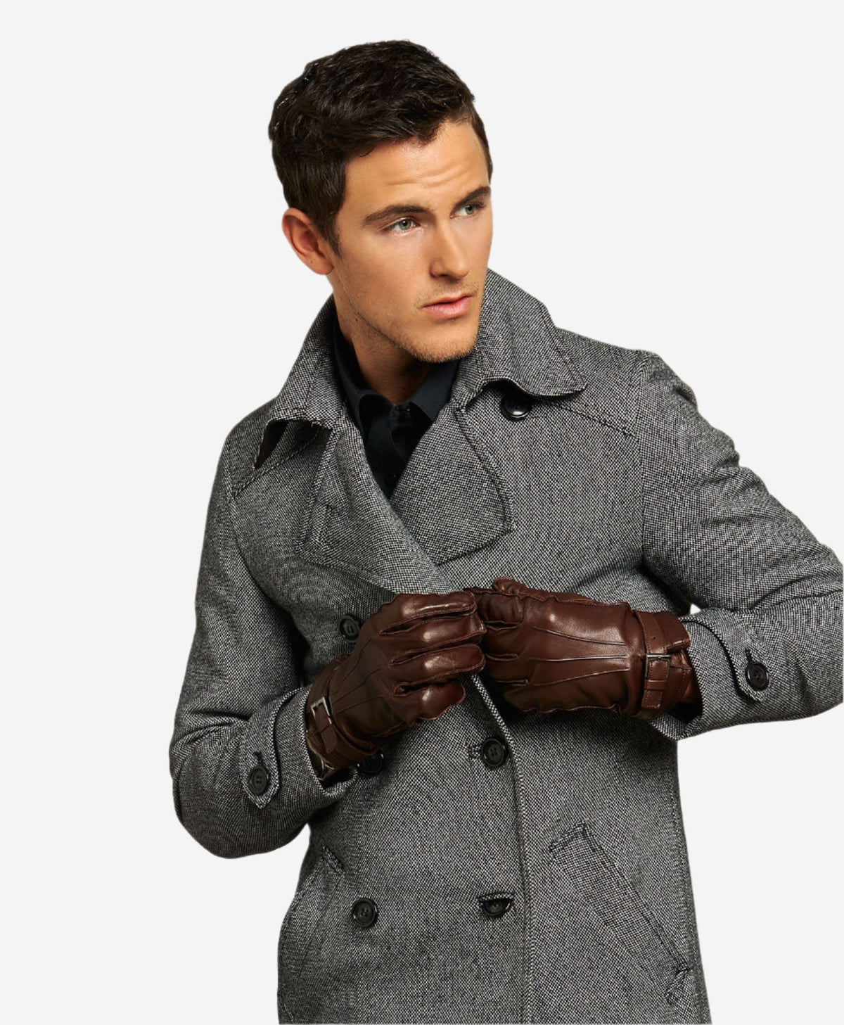 CC3239 (brown) - Men's Italian cashmere lined lambskin gloves with belt - Glamourous Grace