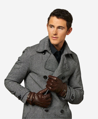 CC3239 (brown) - Men's Italian cashmere lined lambskin gloves with belt - Glamourous Grace