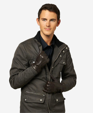 CC3301 (brown) - Men’s Italian cashmere lined touchscreen leather gloves - Glamourous Grace