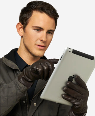CC3301 (hunter) - Men’s Italian cashmere lined touchscreen leather gloves - Glamourous Grace